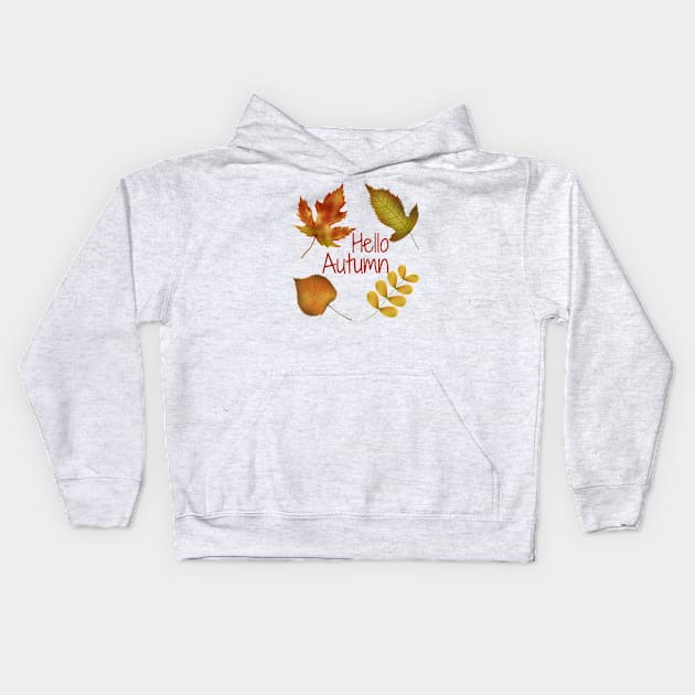 Hello Autumn golden leaves Kids Hoodie by Juliana Costa